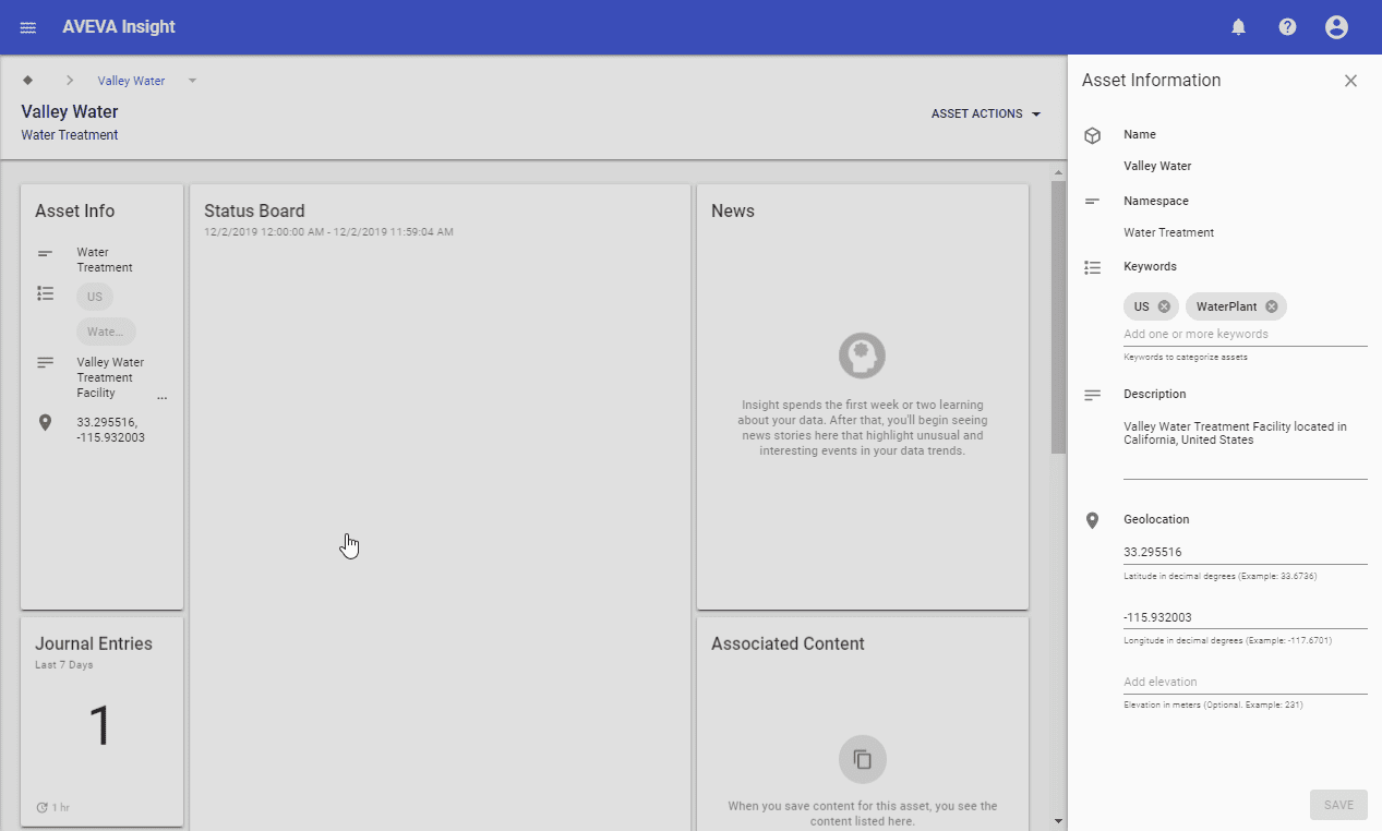 AVEVA Insight Asset Information